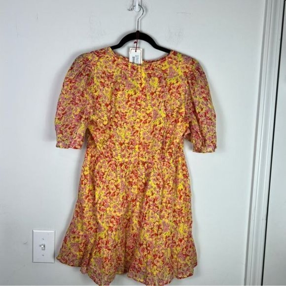Banjanan Womens Mini Dress size S Revolve Orange Yellow Floral Babydoll Cotton - Picture 6 of 12